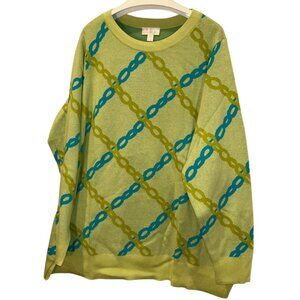 Belle Kim Gravel NEW green turquoise chain link print crew neck sweater 2X